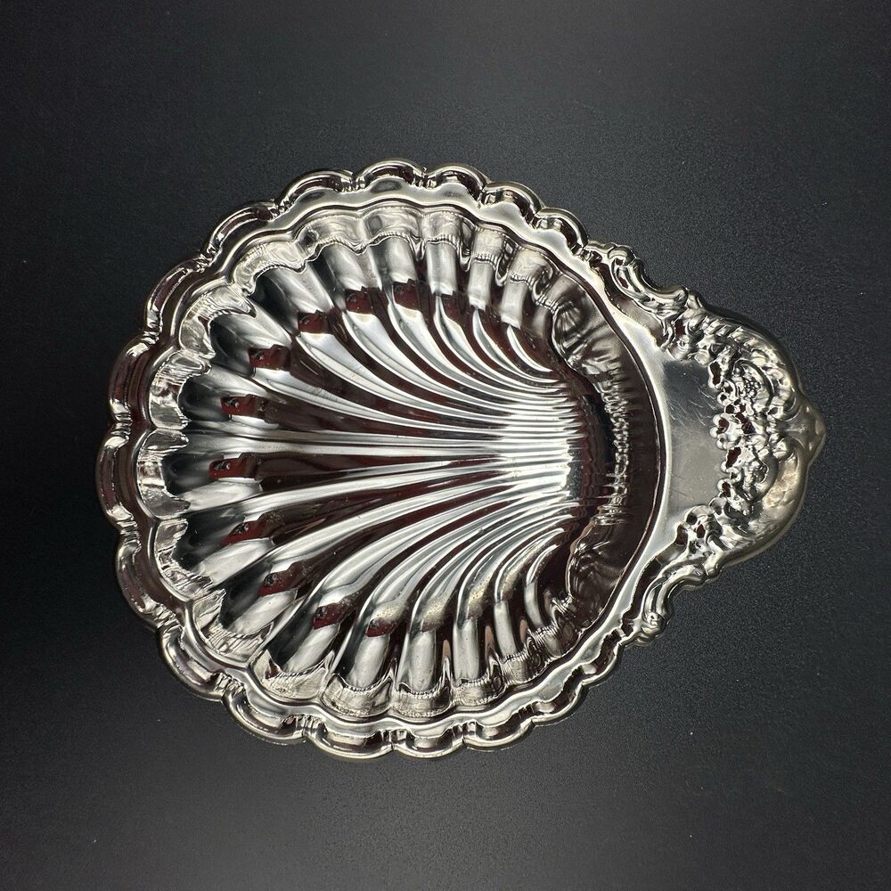 Vintage Silver Plated Shell Candy Dish Nut Bowl Hong Kong Original Box Barware